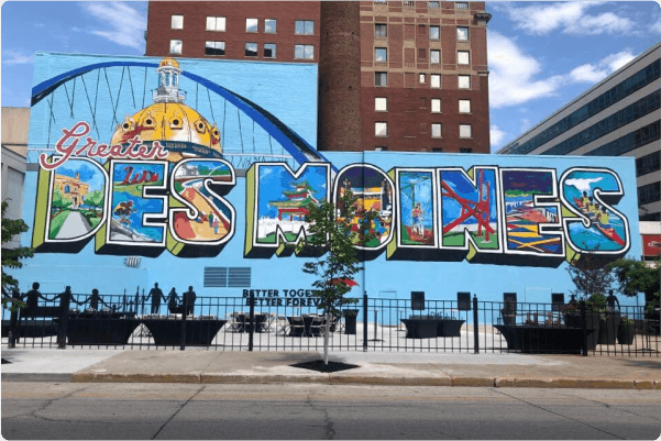 Downtown Des Moines mural on 5th and Locust