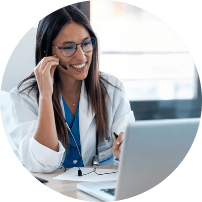 female nurse talks to patient via virtual appointment