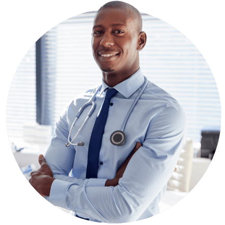 Black male doctor smiling