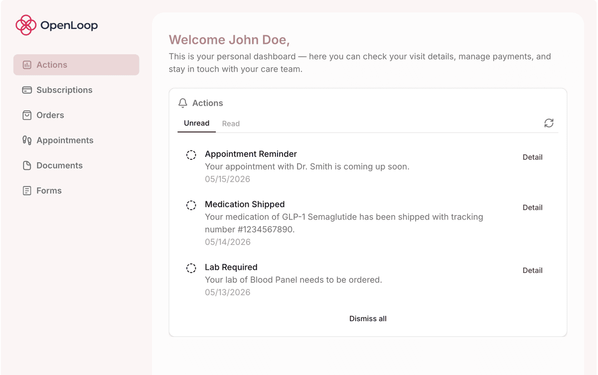 Patient dashboard
