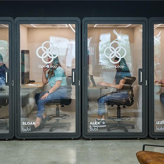 OpenLoop employees enjoy using their sound-proof smart booths.