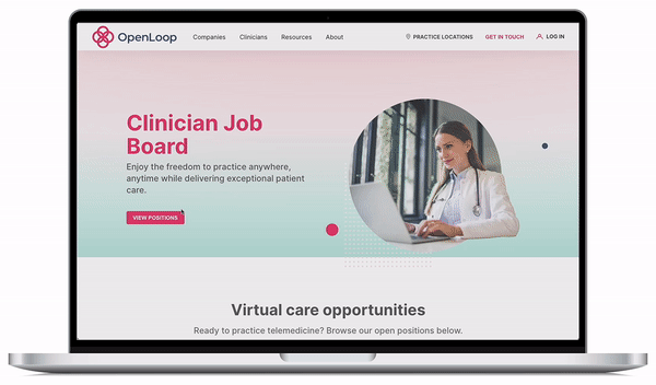 graphic of laptop displaying clinician job board